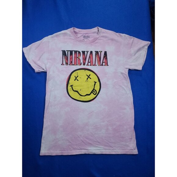 Nirvana T-Shirt Men's Small Short Sleeve Music Smiley Graphic Tie Dye Pink - Picture 12 of 14